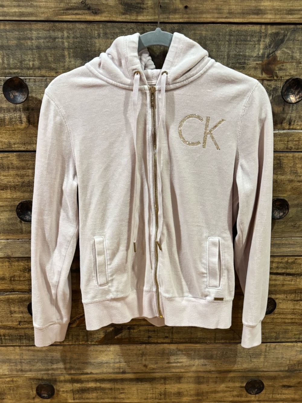 Calvin Klein Pale Pink Hoodie with Rhinestones